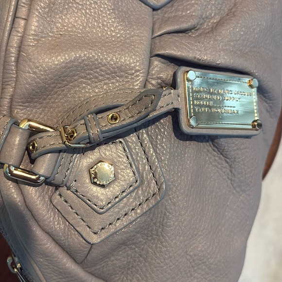 Marc Jacobs  Dome top satchel shoulder bag  Crossbody bag  leather blue gray EUC - Picture 11 of 17